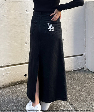 【MLB】ポケットロゴスリットデニムスカート