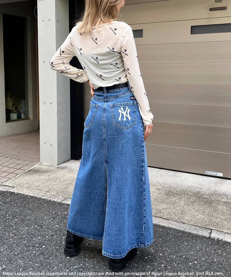 【MLB】ポケットロゴスリットデニムスカート 詳細画像 デニムブルー 4