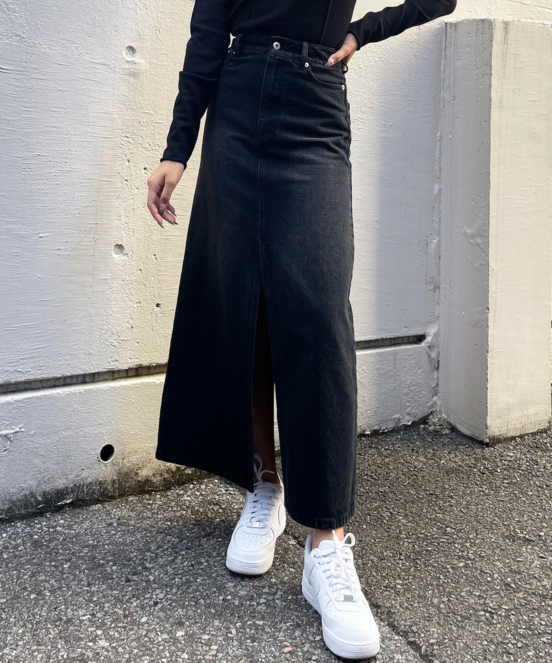 【MLB】ポケットロゴスリットデニムスカート 詳細画像 ブラックデニム 2