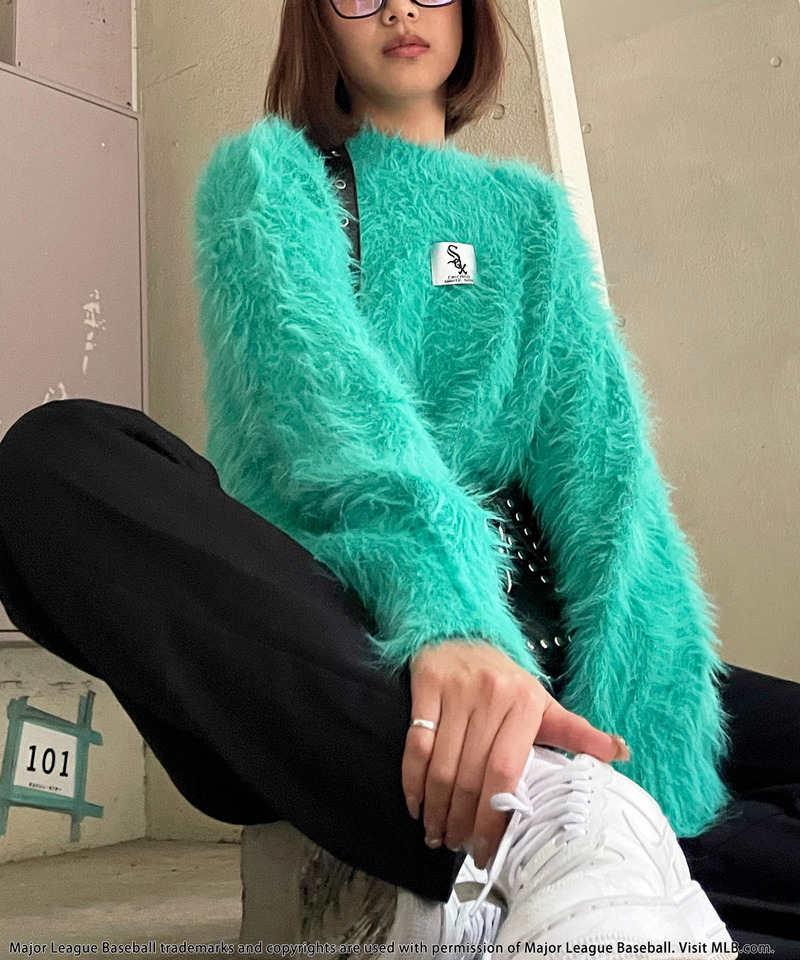 【MLB】クロップドシャギーニットトップス 詳細画像 グリーン 1