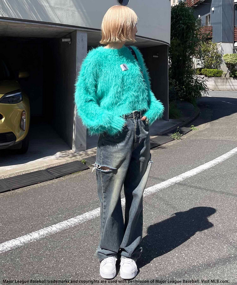 【MLB】クロップドシャギーニットトップス 詳細画像 グリーン 2