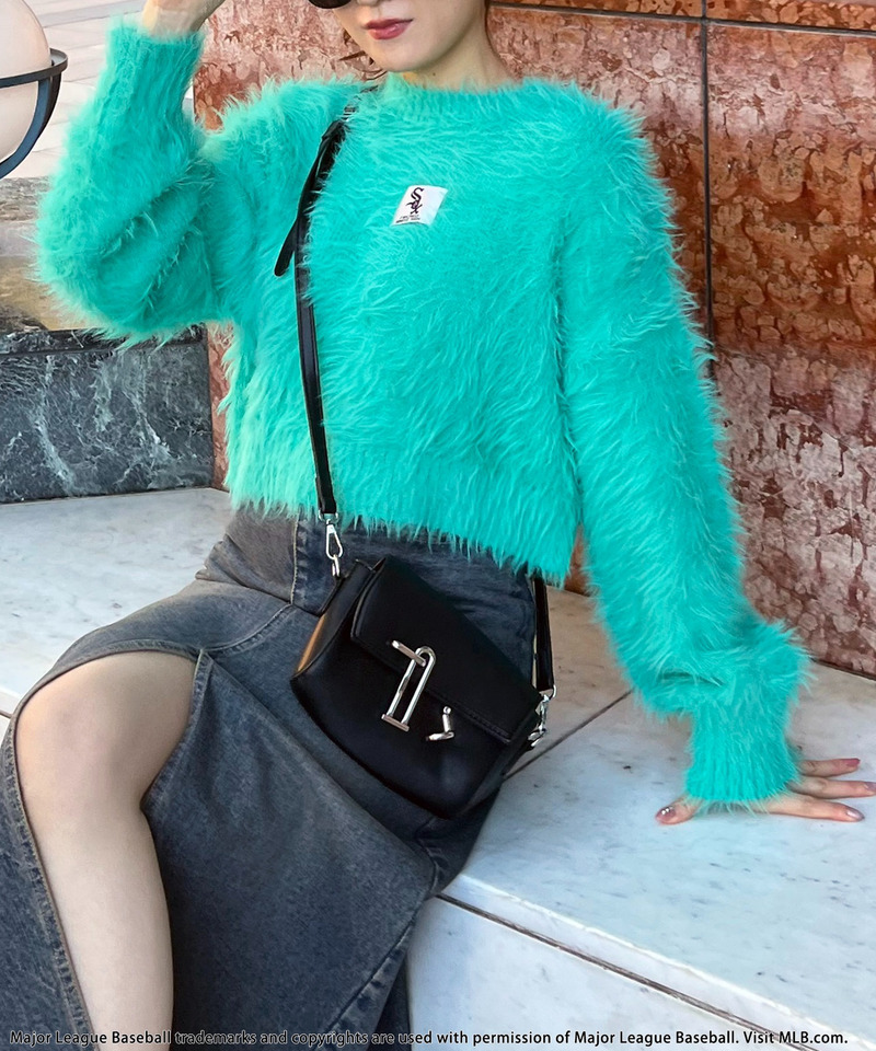 【MLB】クロップドシャギーニットトップス 詳細画像 グリーン 5