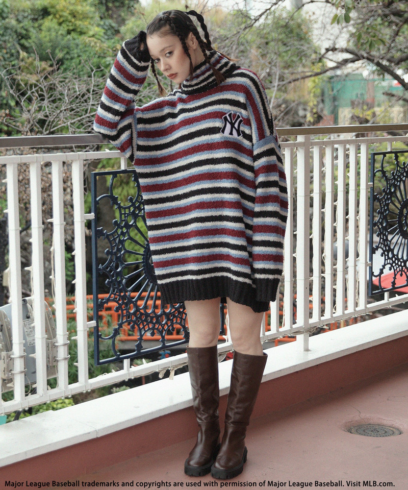 【MLB】ワッペン刺繍ロゴブークレニットワンピース 詳細画像 配色 2