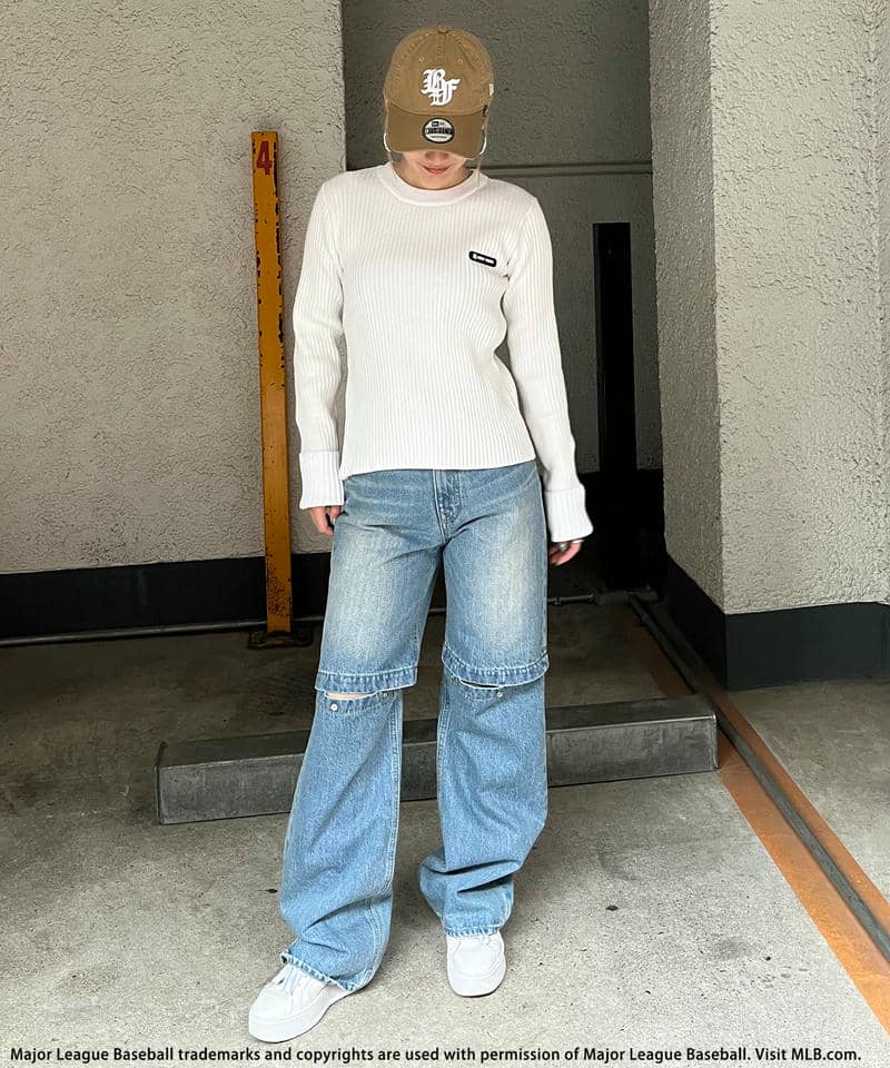 【MLB】サイドZIPピグメントリブニット 詳細画像 ホワイト 6