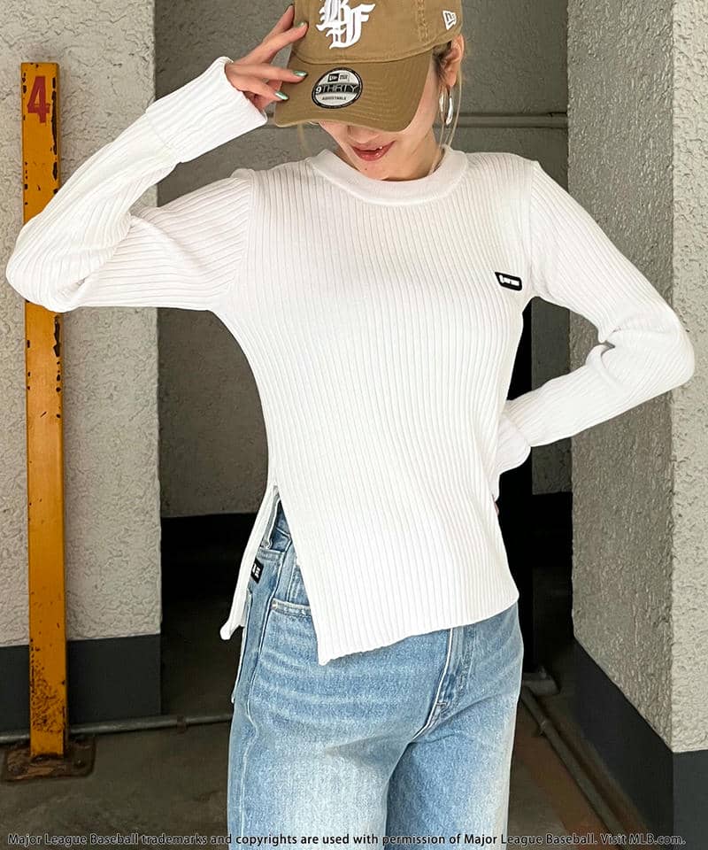 【MLB】サイドZIPピグメントリブニット 詳細画像 ホワイト 8