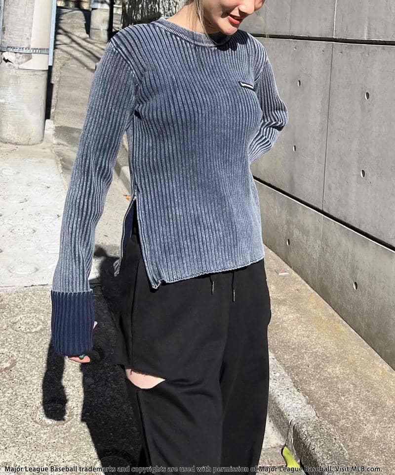 【MLB】サイドZIPピグメントリブニット 詳細画像 ネイビー 8