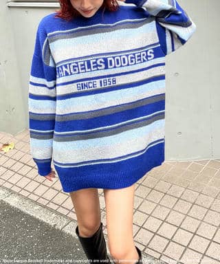 【MLB】マルチボーダージャガードニットワンピース