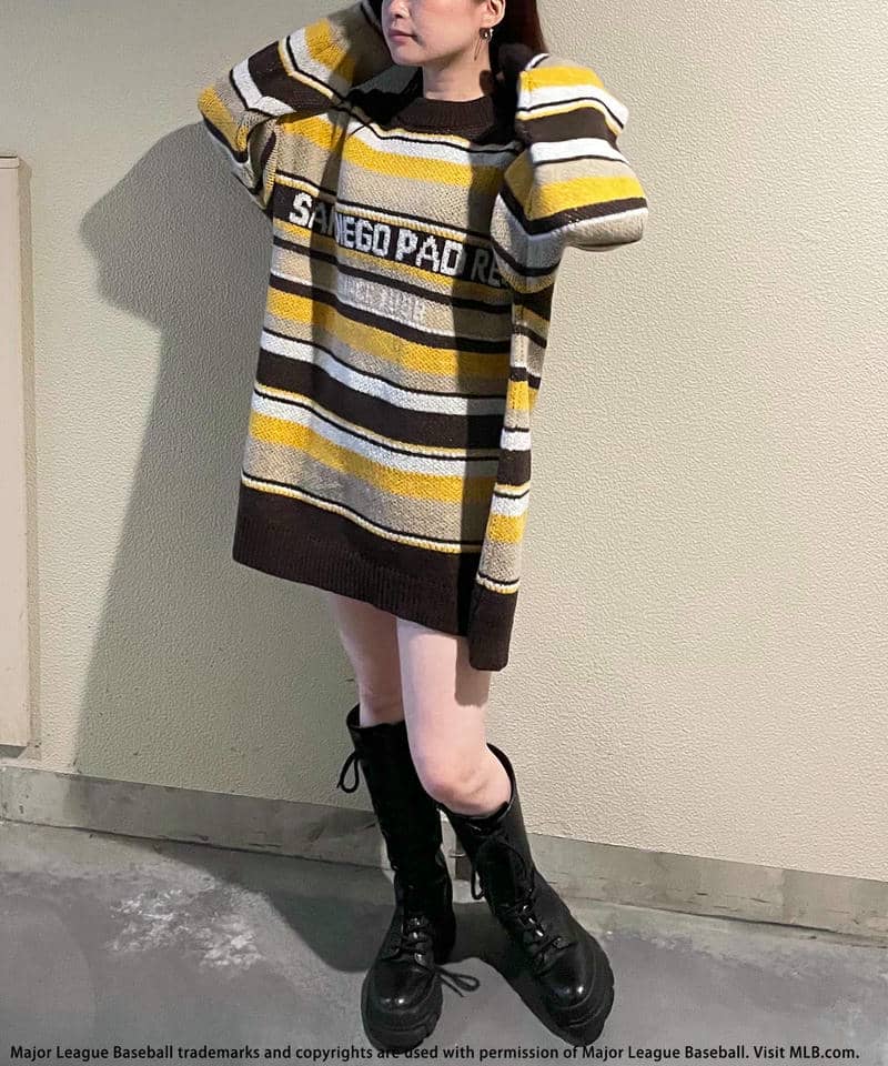 【MLB】マルチボーダージャガードニットワンピース 詳細画像 ブラウン 8