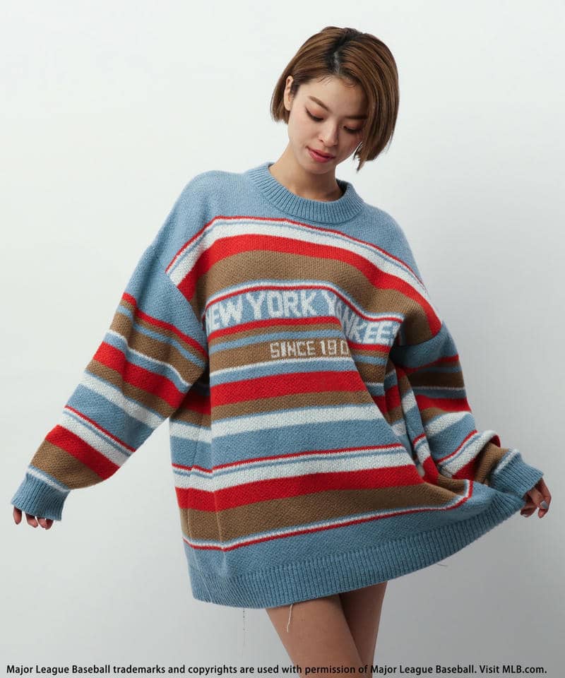 【MLB】マルチボーダージャガードニットワンピース 詳細画像 ブルー系 11