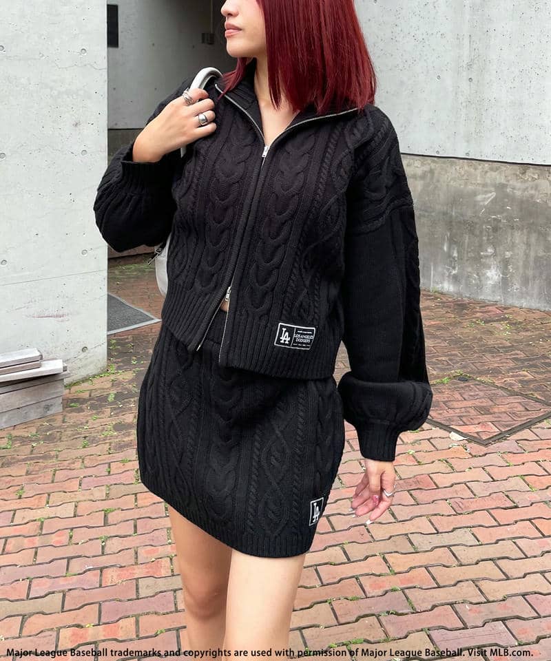 【MLB】ワッペン付ハイネックケーブルニットセットアップ 詳細画像 ブラック 6