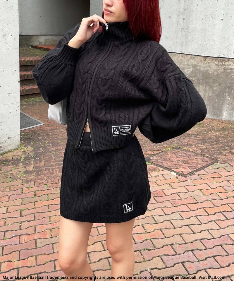 【MLB】ワッペン付ハイネックケーブルニットセットアップ 詳細画像 ブラック 7