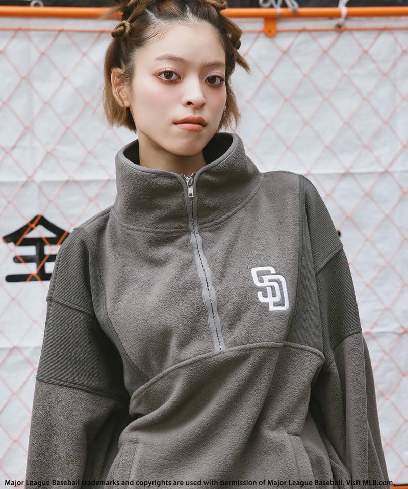 【MLB】ハーフZIPフリースコンビセットアップ 詳細画像 グレー系 4