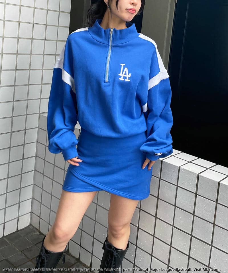 【MLB】配色ドルマンハーフZIPワンピース 詳細画像 ブルー 3