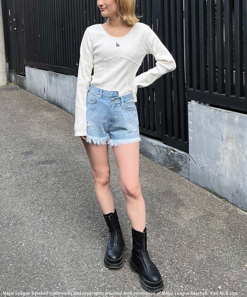 【MLB】ダメージデニムショートパンツ 詳細画像 ブリーチ 6