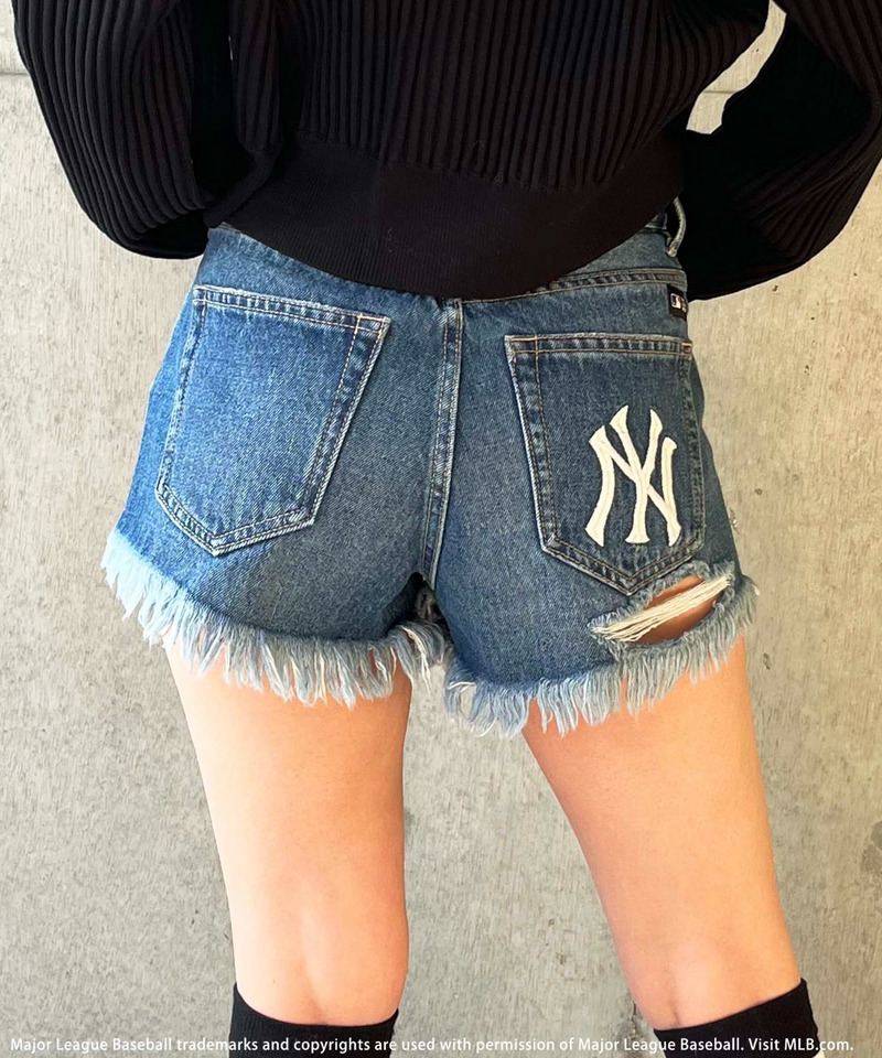 【MLB】ダメージデニムショートパンツ 詳細画像 デニムブルー 4