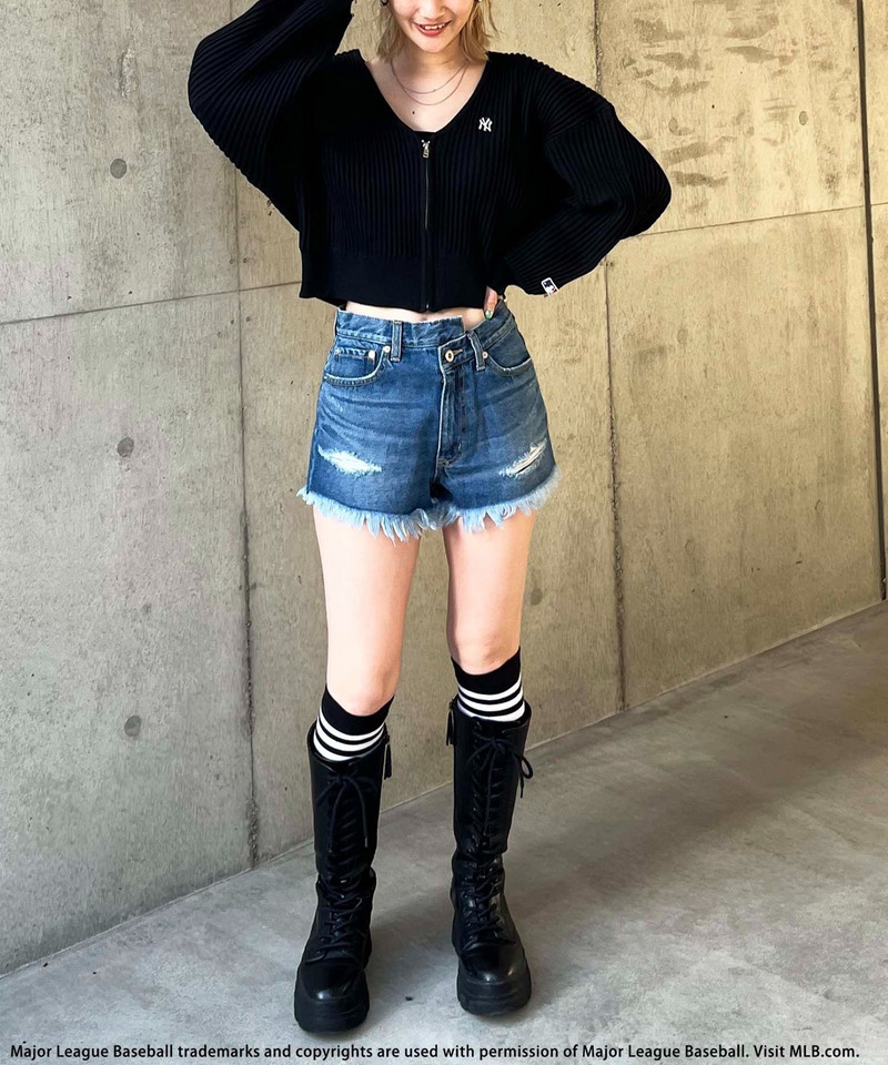 【MLB】ダメージデニムショートパンツ 詳細画像 デニムブルー 6