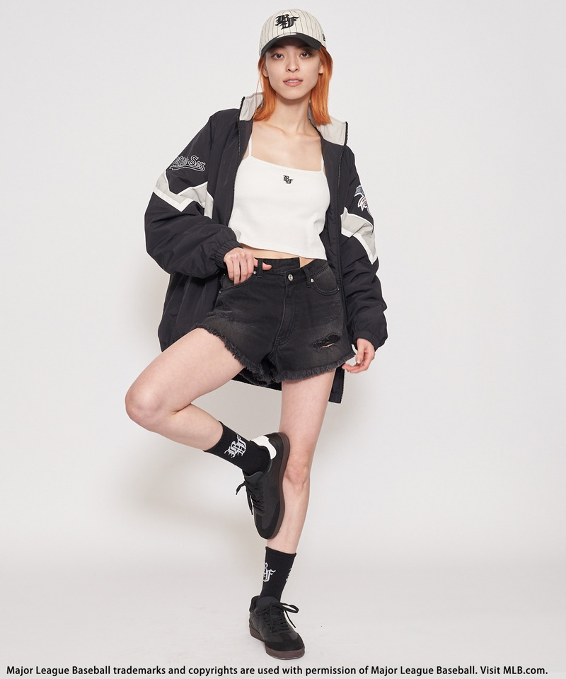 【MLB】ダメージデニムショートパンツ 詳細画像 ブラックデニム 3