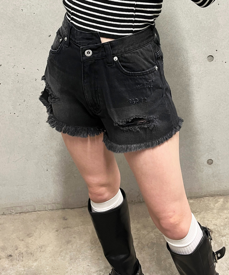 【MLB】ダメージデニムショートパンツ 詳細画像 ブラックデニム 4