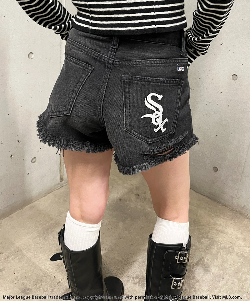 【MLB】ダメージデニムショートパンツ 詳細画像 ブラックデニム 6