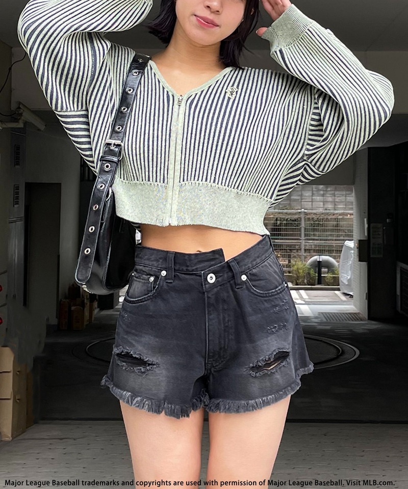 【MLB】ダメージデニムショートパンツ 詳細画像 ブラックデニム 7