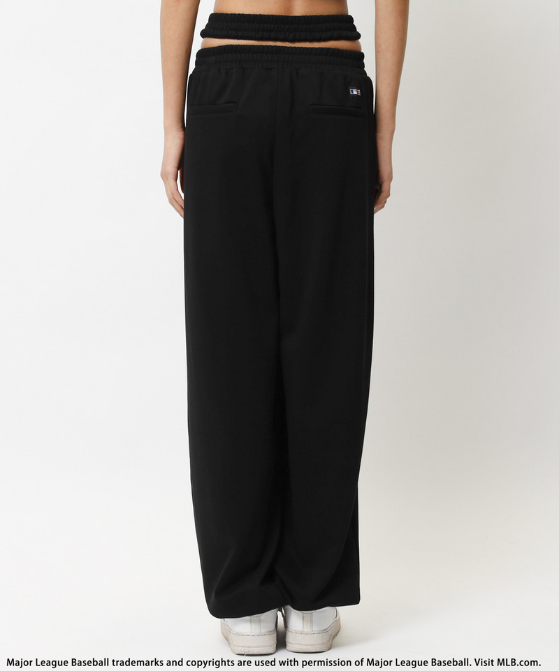 【MLB】刺しゅうロゴウエストカットバレルレッグスウェットパンツ 詳細画像 ブラック 13