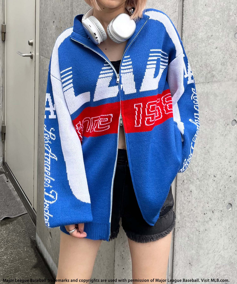 【MLB】ダブルZIPロゴニットカーデ 詳細画像 ブルー 18