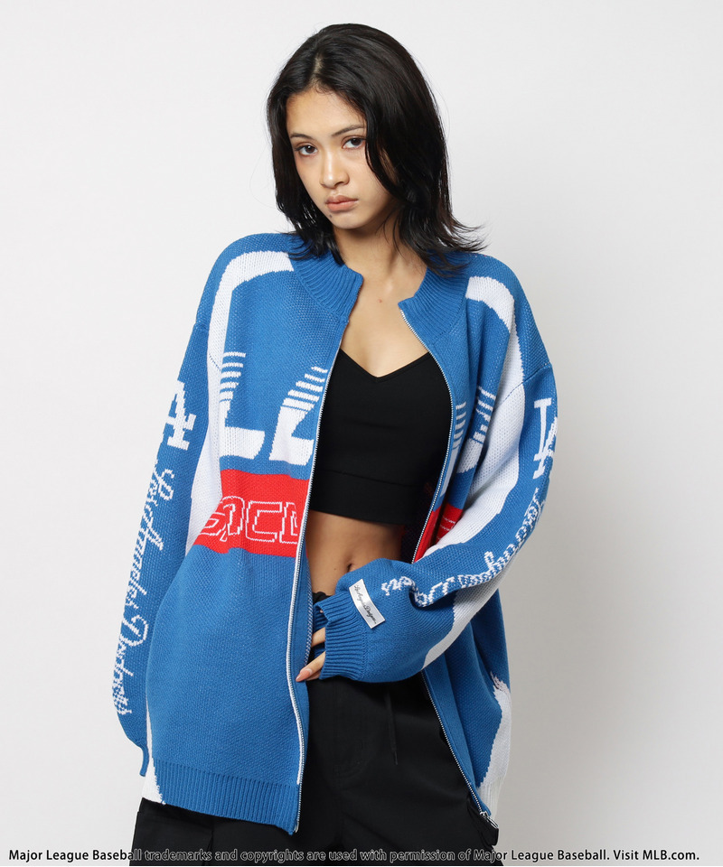 【MLB】ダブルZIPロゴニットカーデ 詳細画像 ブルー 4
