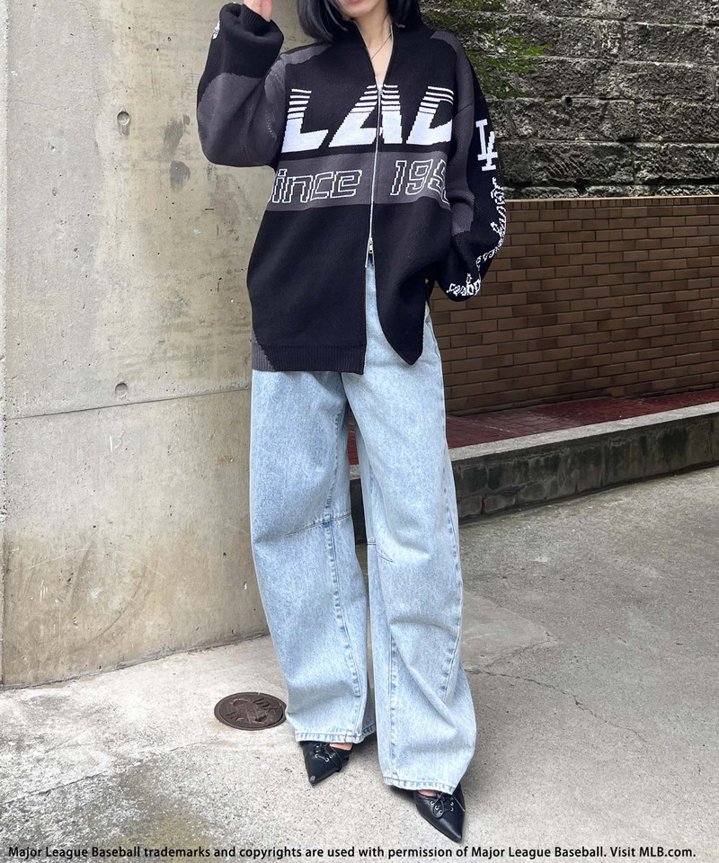 【MLB】ダブルZIPロゴニットカーデ 詳細画像 ブラック 3