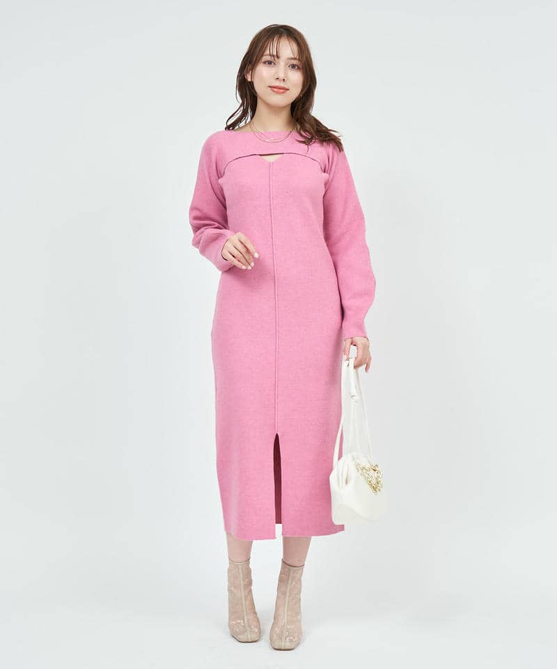 クロップドレイヤードニットワンピース 詳細画像 ピンク 1