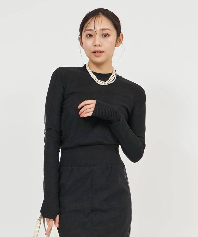 シアーレイヤードニットトップス 詳細画像 ブラック 1