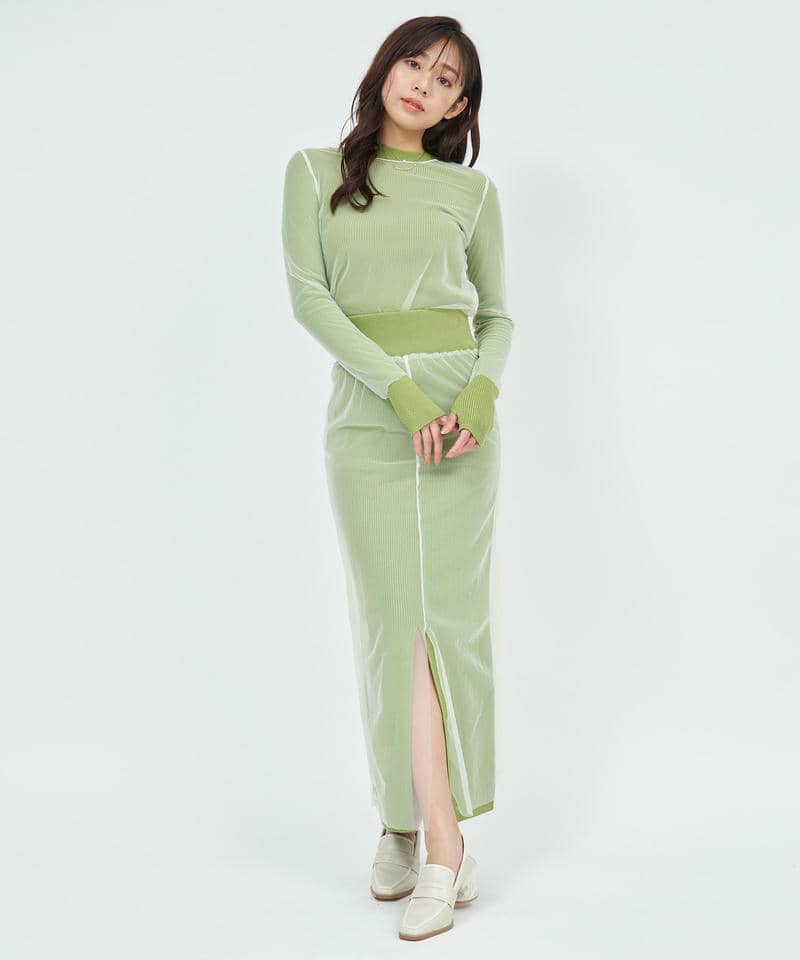 シアーレイヤードニットスカート 詳細画像 グリーン 1