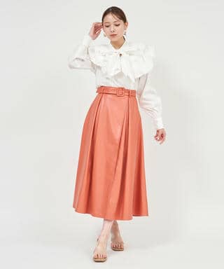 インナー付スリットフレアレザースカート