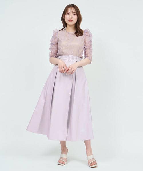 インナー付スリットフレアレザースカート 詳細画像