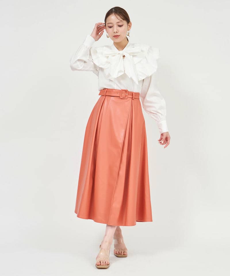 インナー付スリットフレアレザースカート 詳細画像 オレンジ 1