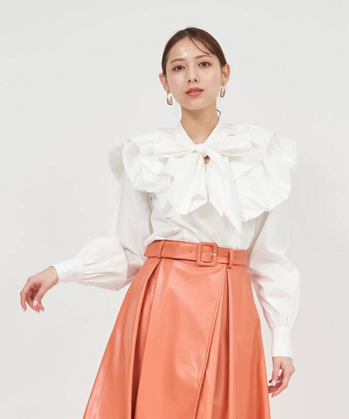 2wayラッフルケープカラーブラウス 詳細画像