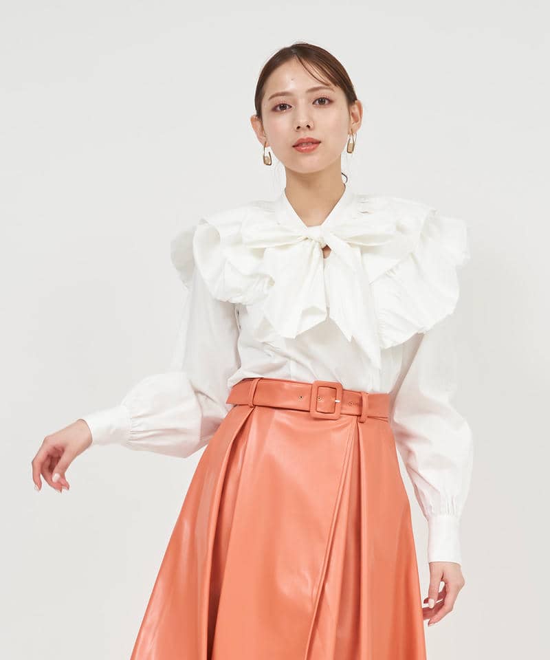 2wayラッフルケープカラーブラウス 詳細画像 オフホワイト 1