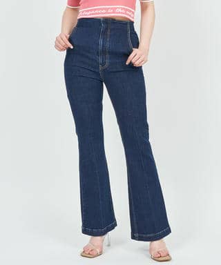 リボンベルトワイドストレートデニムパンツ