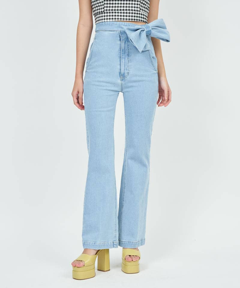 リボンベルトワイドストレートデニムパンツ 詳細画像 ブリーチ 1