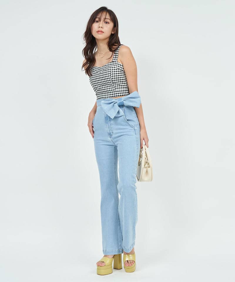 リボンベルトワイドストレートデニムパンツ 詳細画像 ブリーチ 8