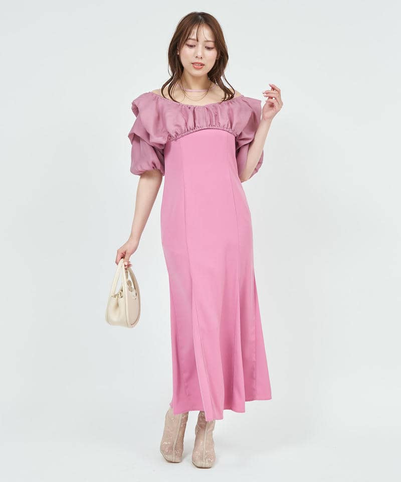 ボリュームブラウスレイヤードドレス 詳細画像 ピンク 1