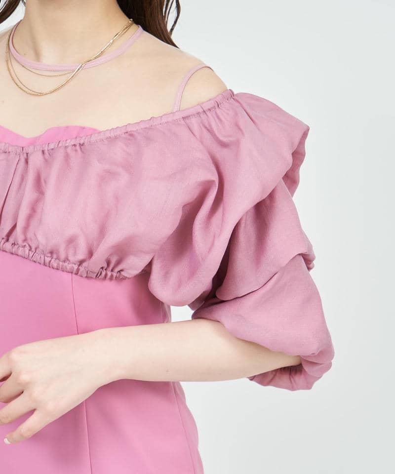ボリュームブラウスレイヤードドレス 詳細画像 ピンク 5
