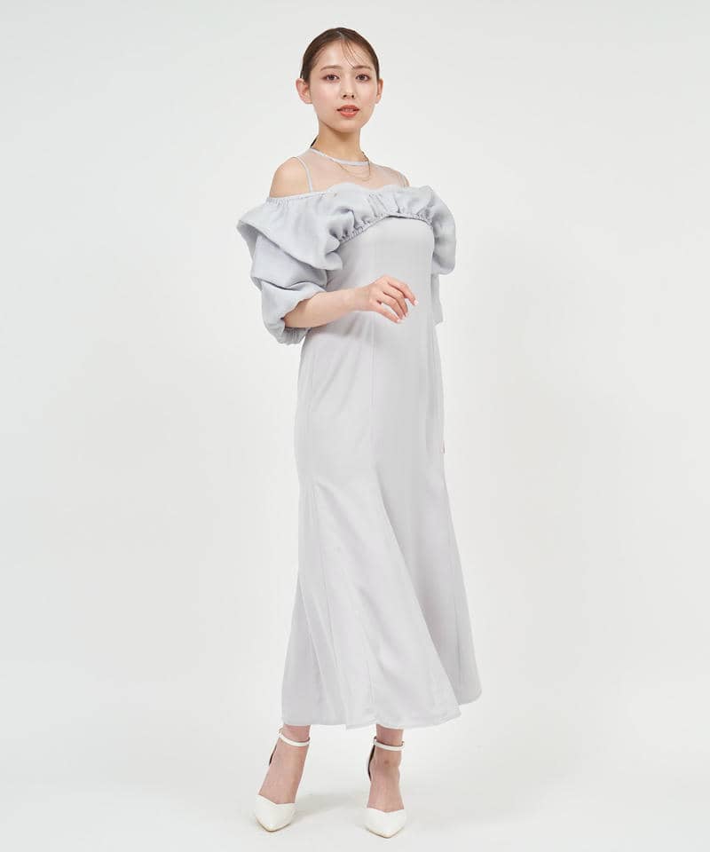 ボリュームブラウスレイヤードドレス 詳細画像 ライトグレー 1