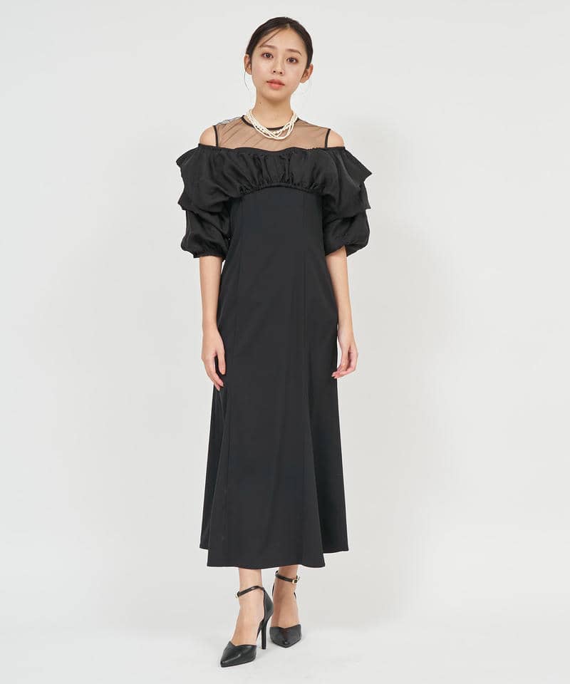 ボリュームブラウスレイヤードドレス 詳細画像 ブラック 1