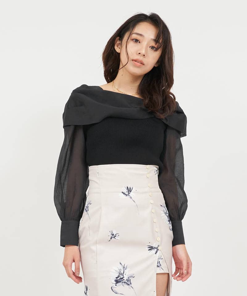デザインブラウスニットトップス 詳細画像 ブラック 1
