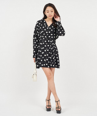 ビジューボタンくびれるシャツミニワンピース