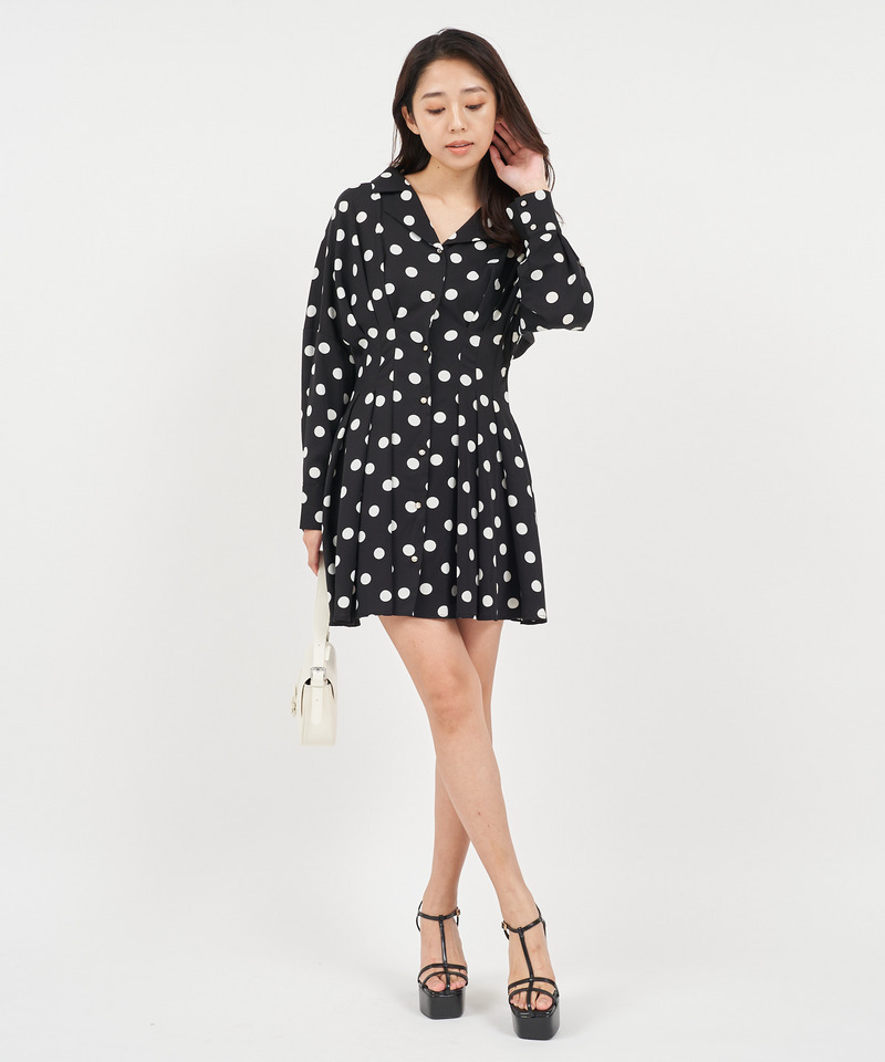 ビジューボタンくびれるシャツミニワンピース 詳細画像 ドット 1