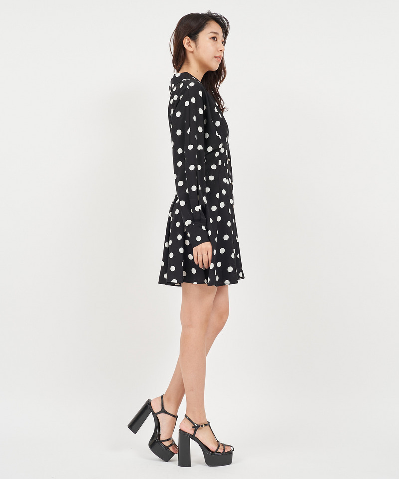 ビジューボタンくびれるシャツミニワンピース 詳細画像 ドット 2