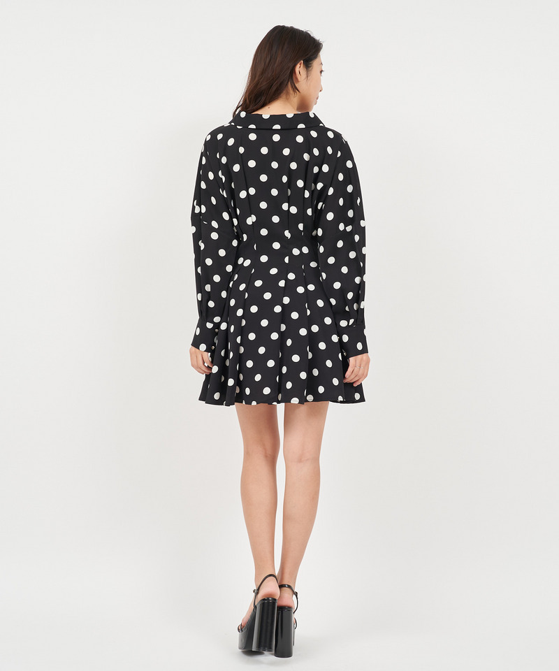 ビジューボタンくびれるシャツミニワンピース 詳細画像 ドット 3