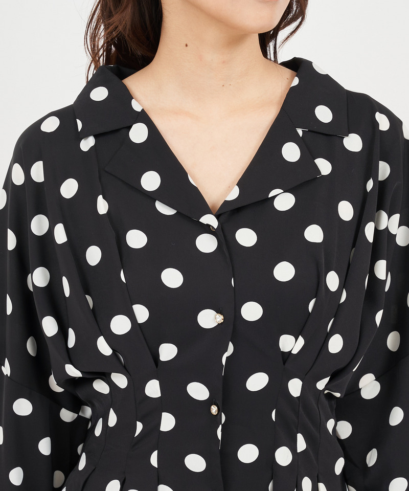 ビジューボタンくびれるシャツミニワンピース 詳細画像 ドット 4