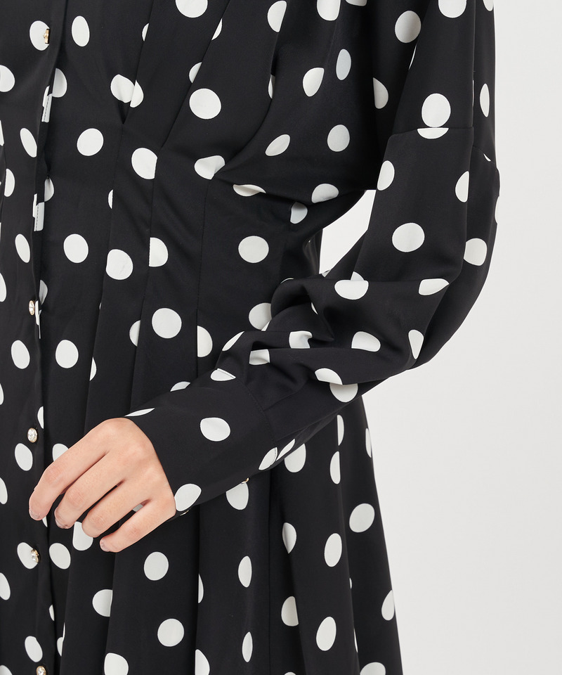 ビジューボタンくびれるシャツミニワンピース 詳細画像 ドット 5
